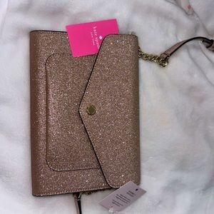 Kate Spade Flap Crossbody Glitter Fabric Rose Gold NEW